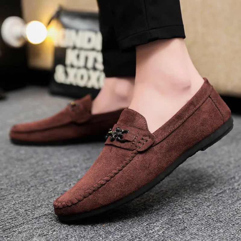Men waterproof slip-on loafers artificial PU leather round toe casual style cloth black