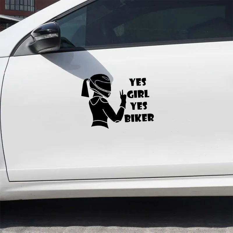 Cool Girl Rider character car decorative waterproof sticker measuring 16cm by 15cm