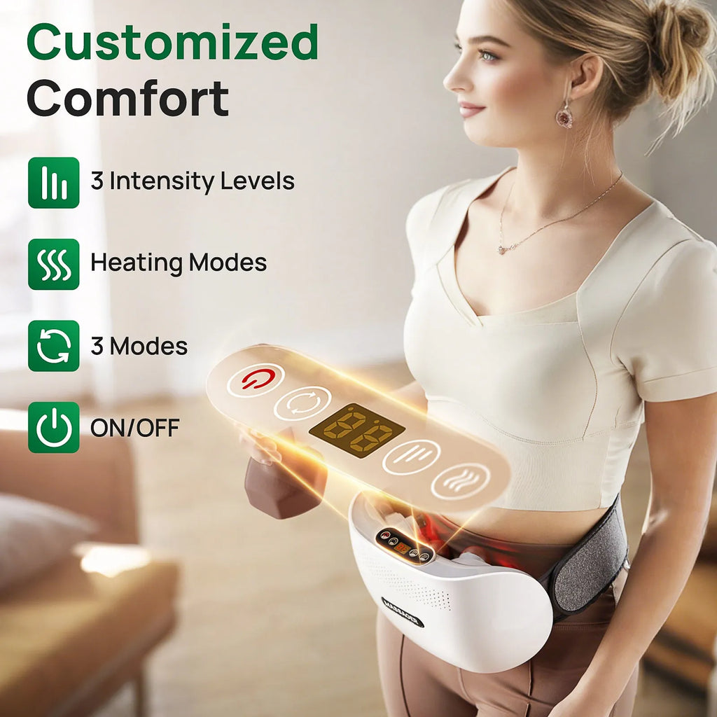 2025 smart bian stone abdominal massager with heat light wave therapy auto kneading dual turntable Type-C charging white