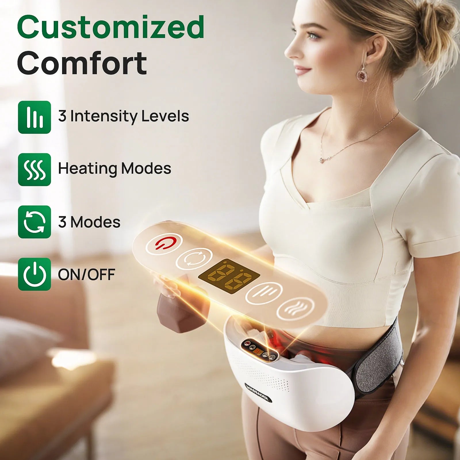 2025 smart bian stone abdominal massager with heat light wave therapy auto kneading dual turntable Type-C charging white