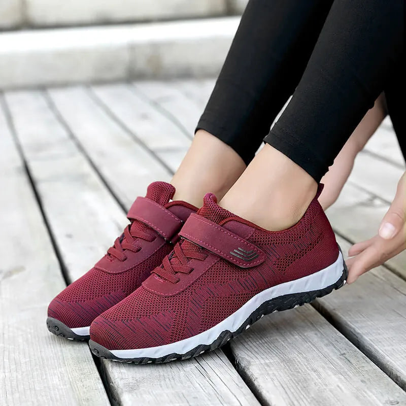 Women's low top wedge heels with velcro closure and breathable mesh upper in autumn colours