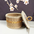 Hand-made rattan storage basket in brown for home storage of snacks and sundries