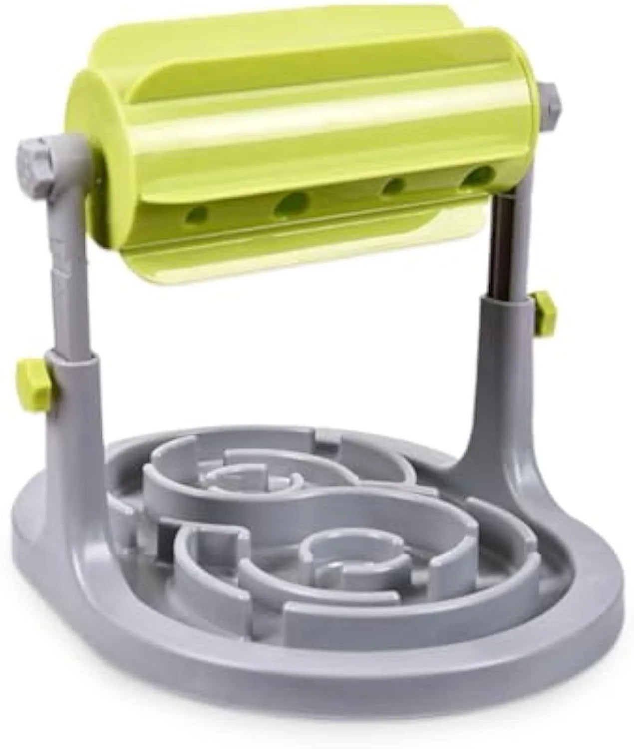 Blue interactive pet slow feeder puzzle bowl with adjustable height and raised patterns