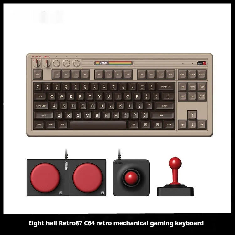 Retro87 C64 wireless Bluetooth mechanical gaming keyboard with rocker control on desk