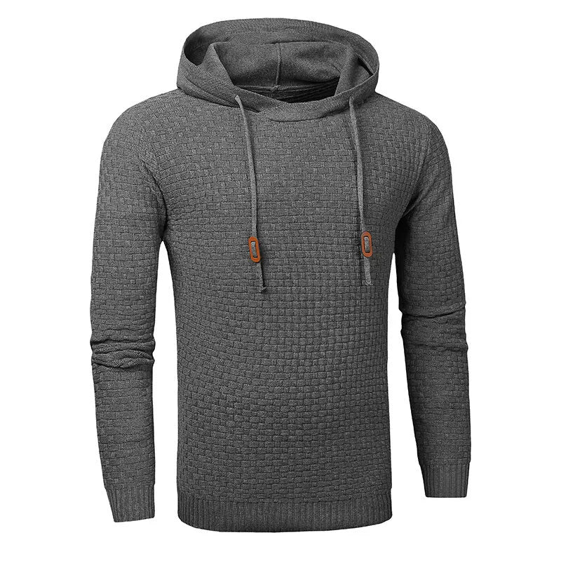 Men's cotton-polyester hooded sweatshirt shown in various colours including black, navy, and red.
