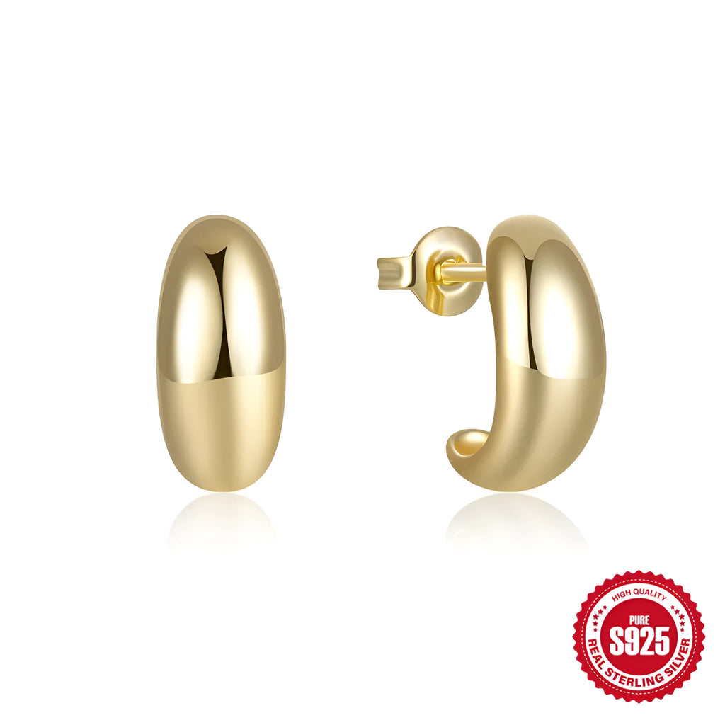 C-shaped geometric earring in sterling silver with gold electroplated finish