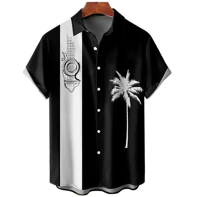 Men's slim fit short sleeve shirt with vibrant 3D floral digital print on polyester fabric