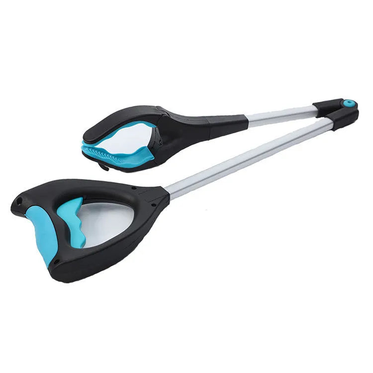 Blue foldable portable pickup trolley with aluminium frame and telescopic handle extended