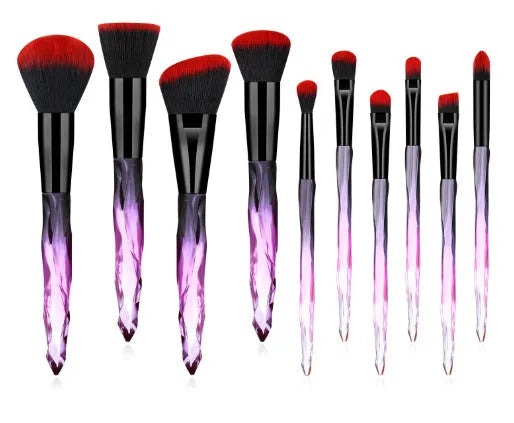 10 clear crystal foundation brushes with diamond shanks in four colour options