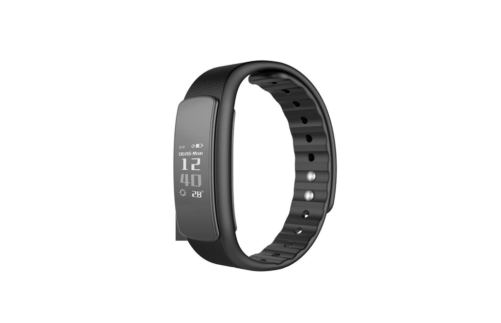 I6 smart sports bracelet with 0.96-inch screen shown in black colour on wrist