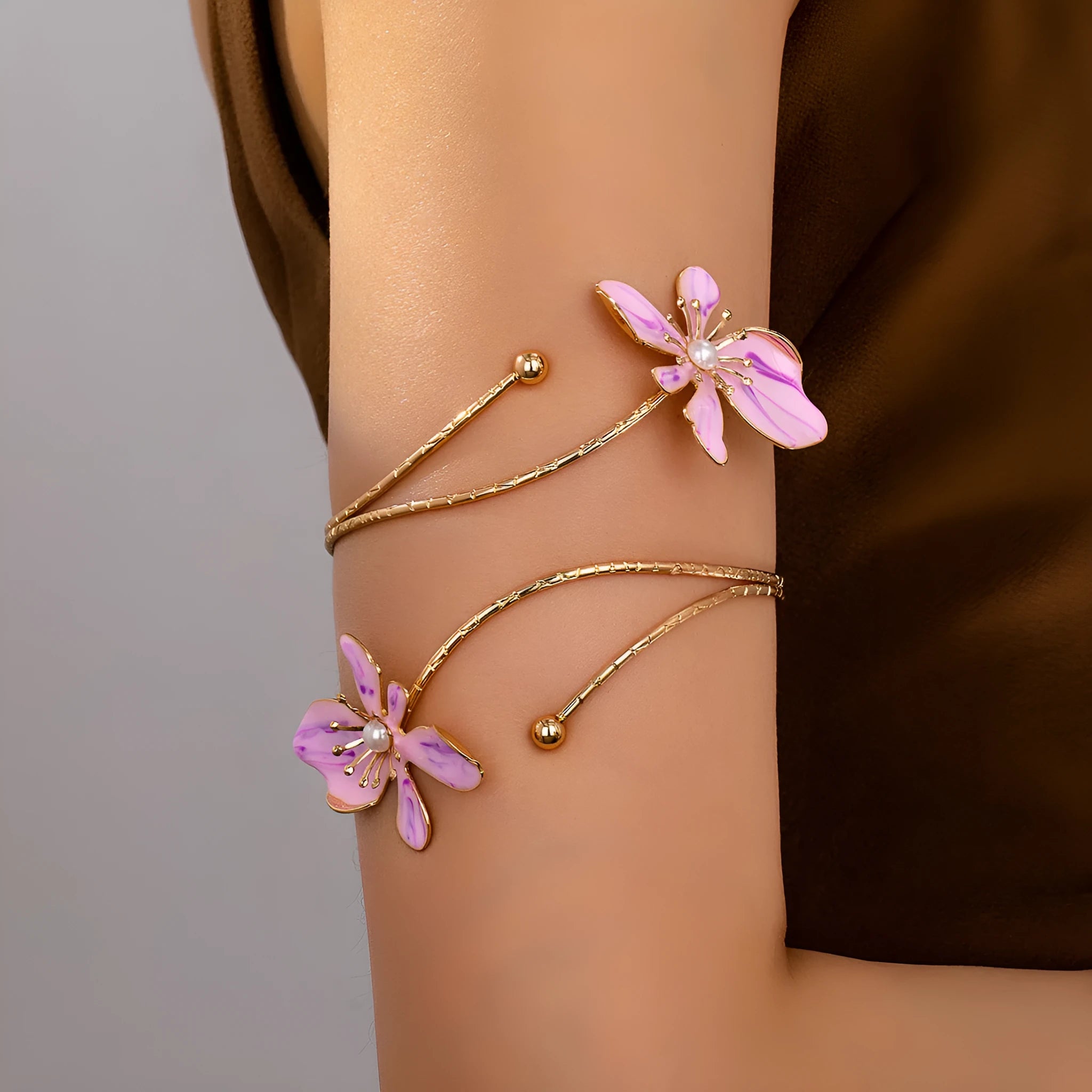 Personalised alloy armband with hollow pattern design in pink colour option