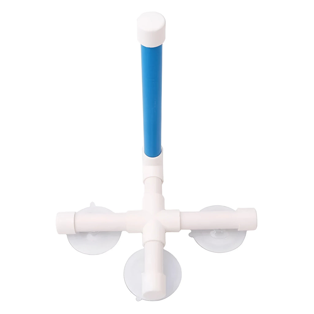 White plastic foldable parrot shower stand with three suction cups
