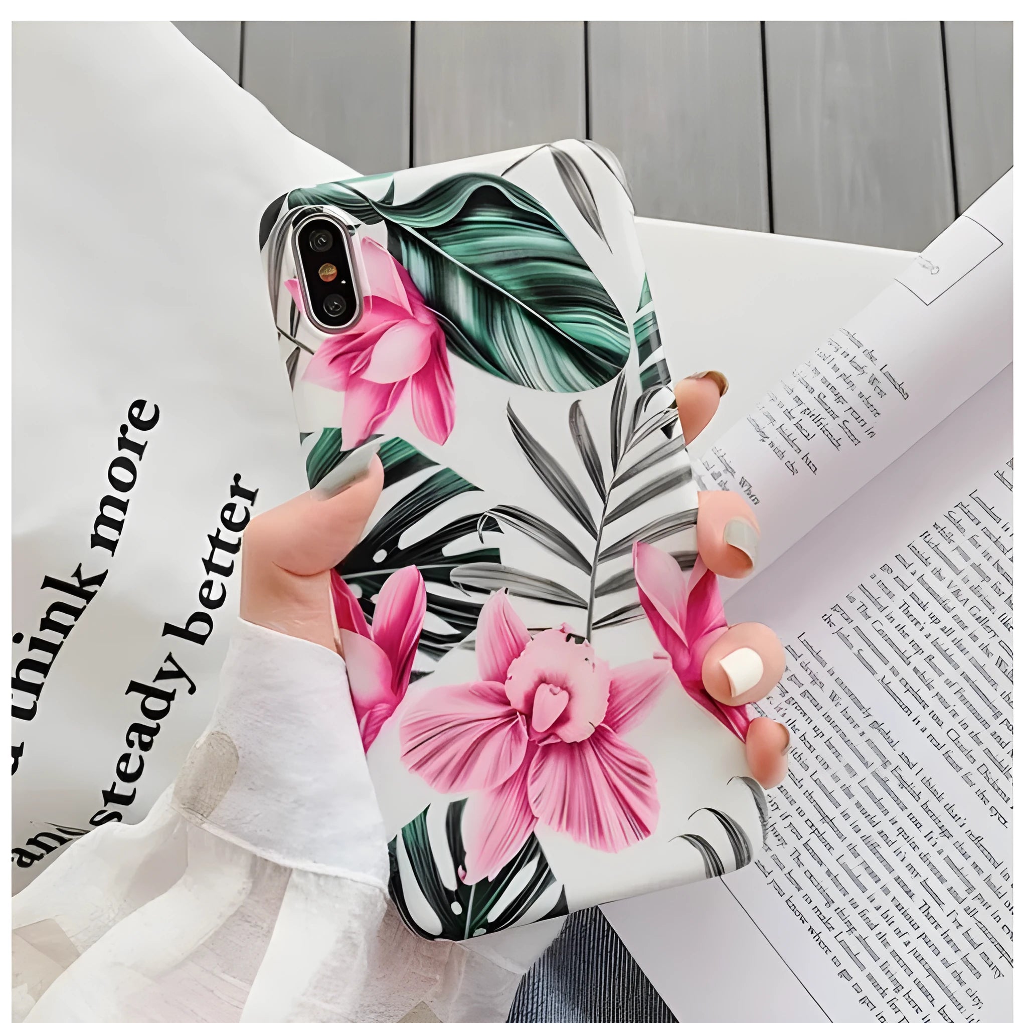 Pink floral TPU phone case back cover for iPhone, simple design, slim fit