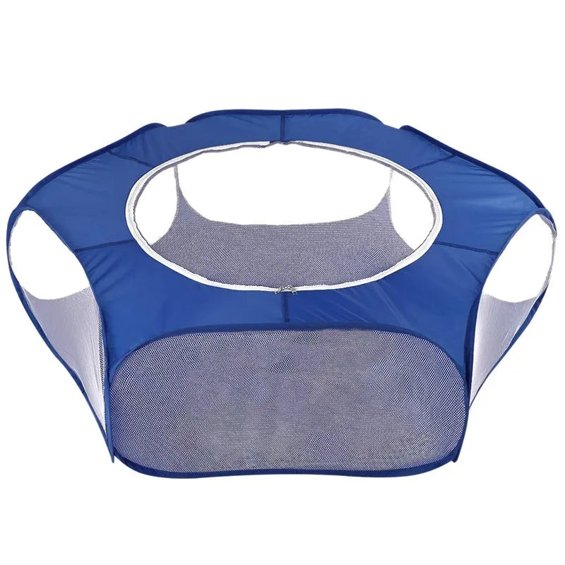 Folding pet fence 120x38 cm blue with breathable zipped cover and waterproof base