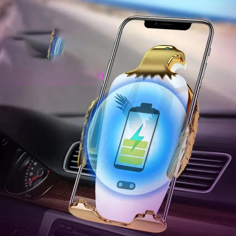 Eagle style wireless charging car phone holder with suction cup mount in four colour options.