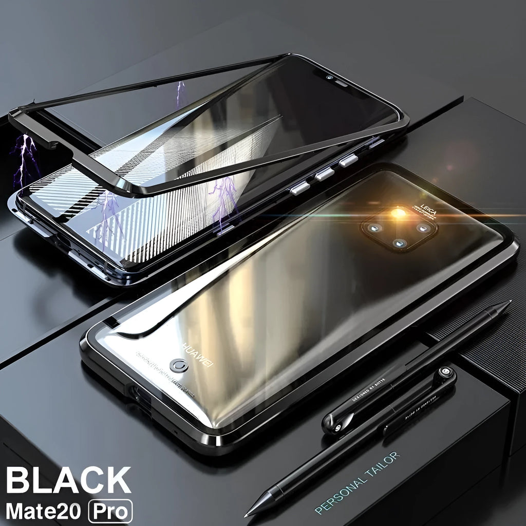 Magnetic phone case with metal frame and tempered glass back in multiple colours
