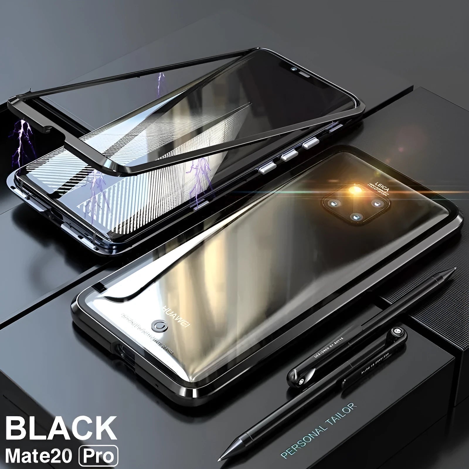 Magnetic phone case with metal frame and tempered glass back in multiple colours