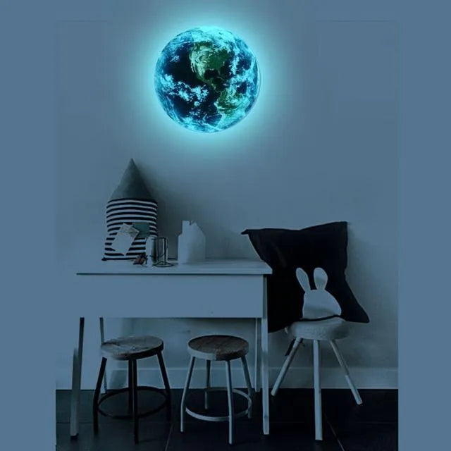 Glow in the dark blue and green Earth planet wall sticker with 3D effect