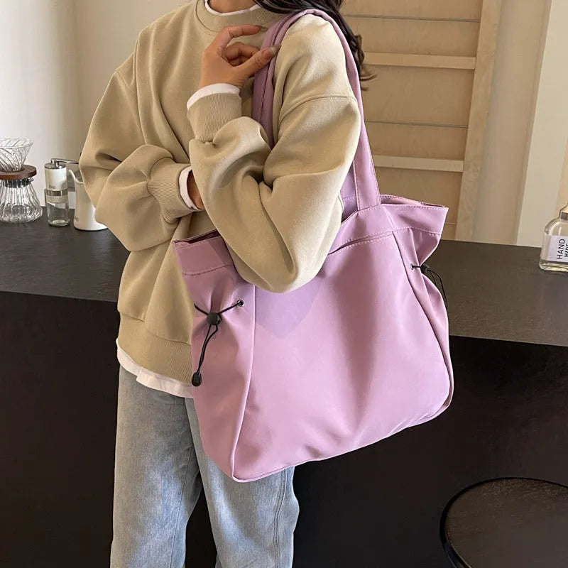 Soft Oxford cloth folding shoulder tote bag in street trend style