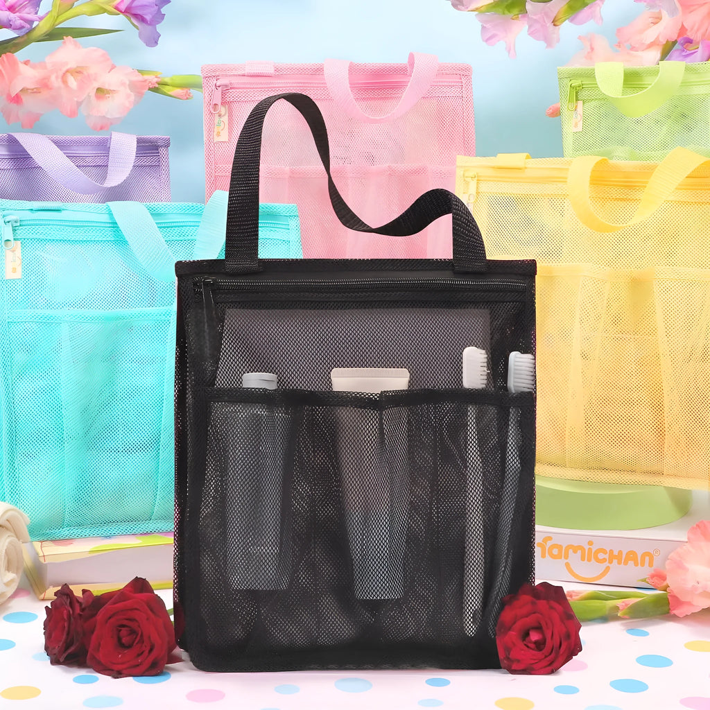 Large capacity black polyester mesh swimming gym bag with dry wet separation design