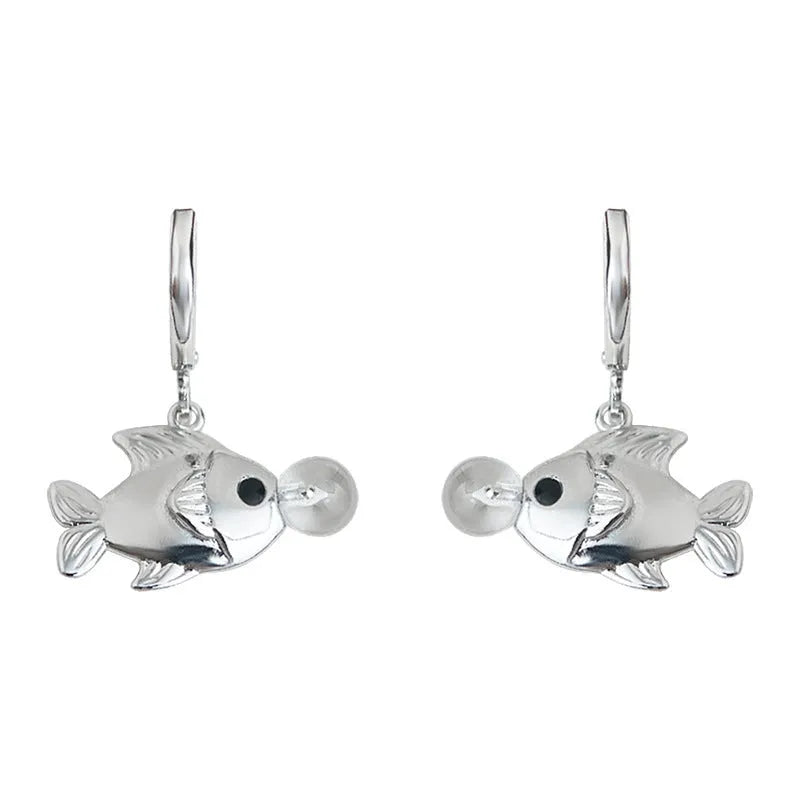 Copper bubble fish earrings with animal modelling and electroplated goldfish style design