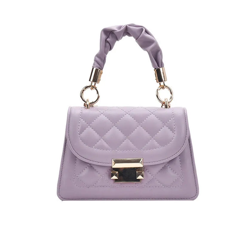 Korean style women's purple PU shoulder bag with rhombus square shape and crossbody strap