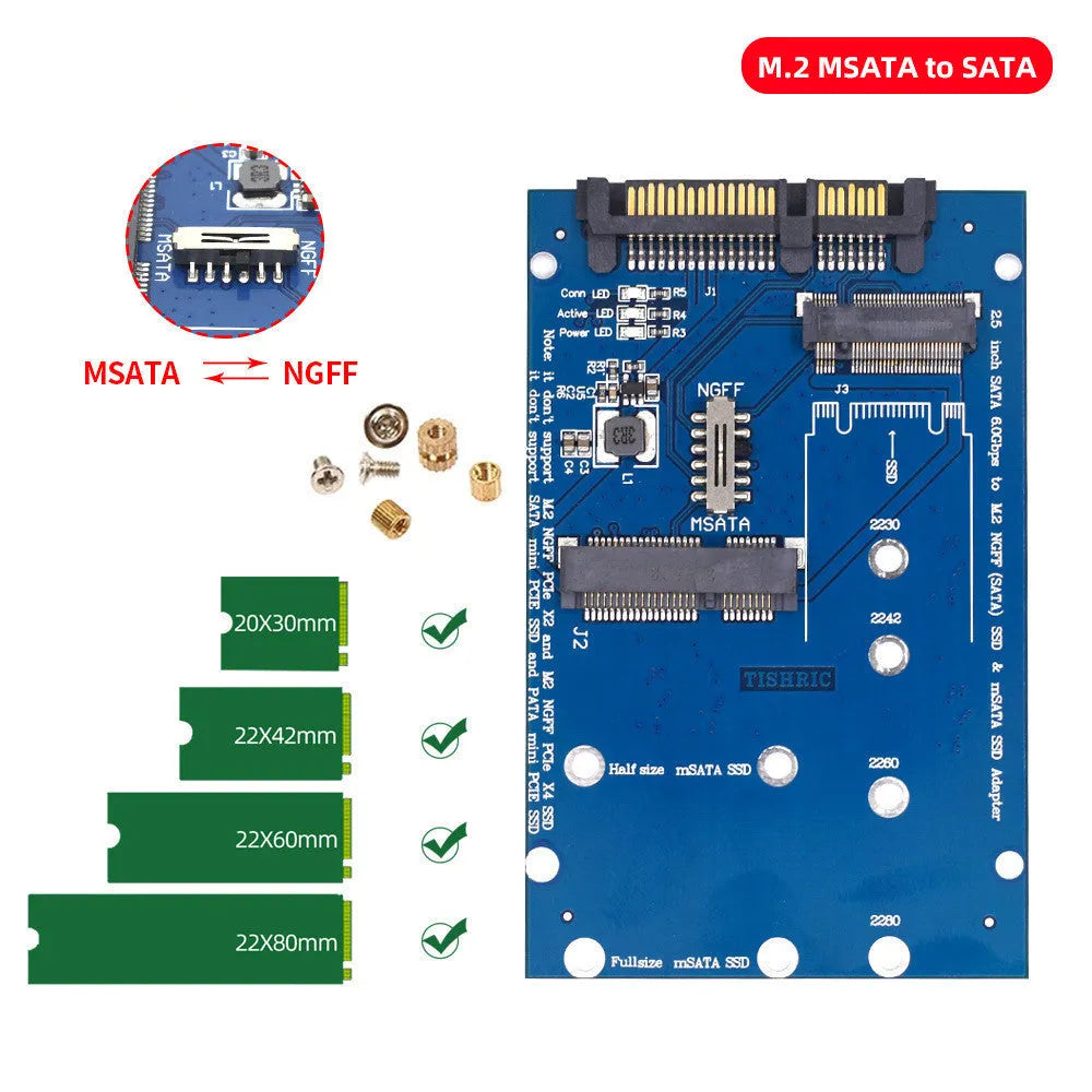 SATA3 to M.2 NGFF mSATA SSD adapter conversion card in black and blue colour options