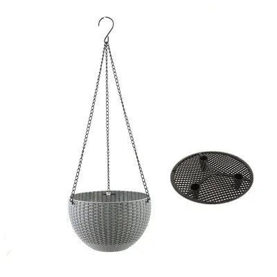 Plastic hanging plant basket with inner tank and chain in one of seven colours