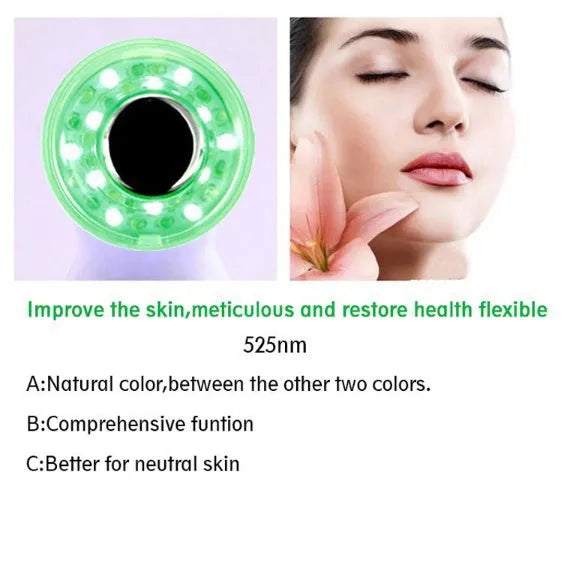3MHZ LED colour photon massager with 36 adjustable R/G/B phototherapy modes, 150g, 17.5 x 4.7 x 4.4cm, for facial and body skincare