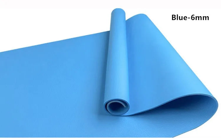 Red and blue EVA fitness yoga mats showing 4mm and 6mm thickness options for anti-slip exercise.