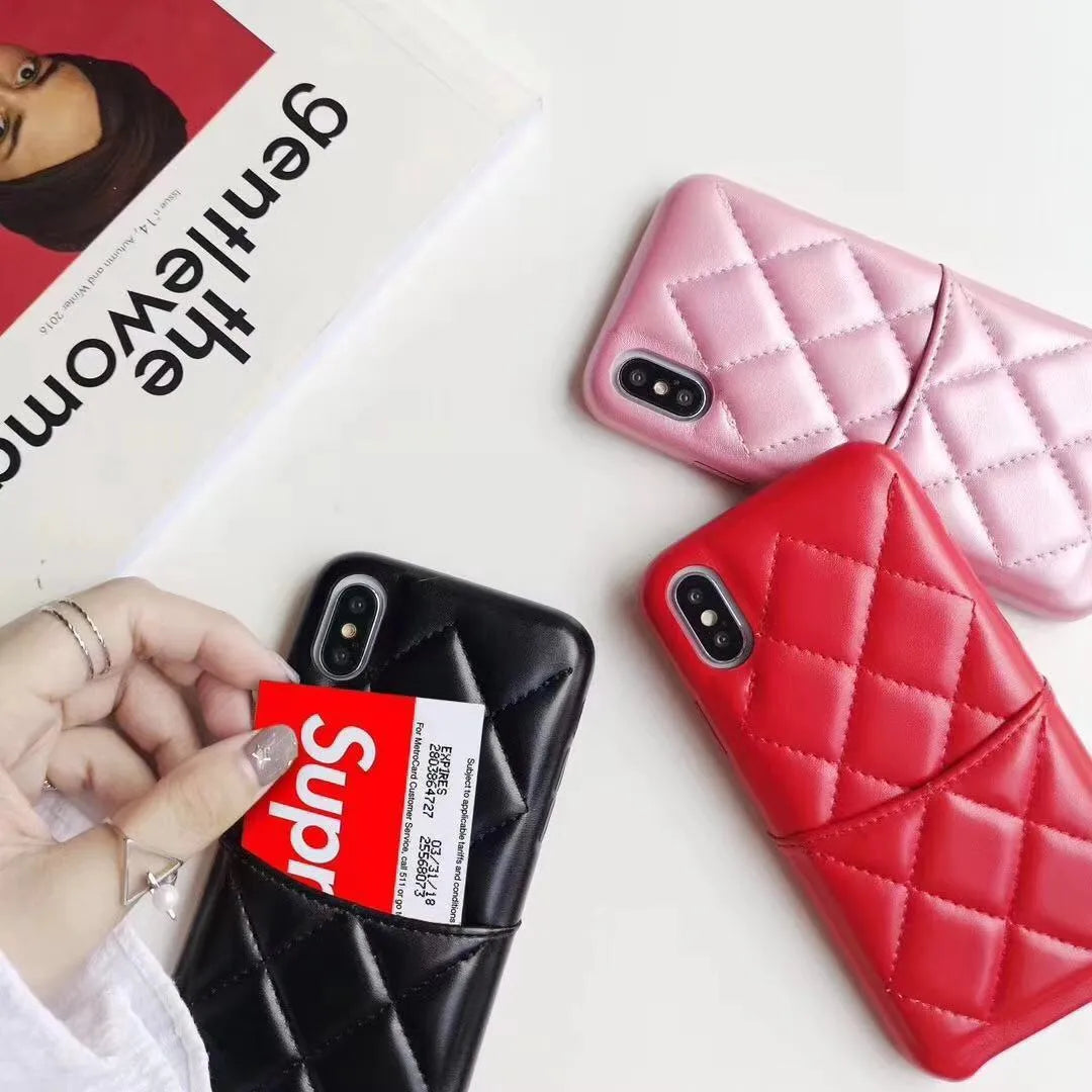 Leather phone case for iPhone XS Max, XR, 6, 7, 8 Plus in black pink red