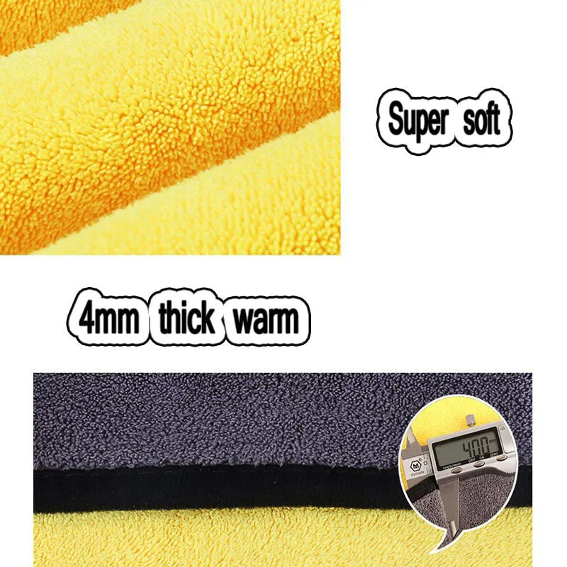 Yellow microfibre absorbent towel with strong water absorption, double-sided, available in four sizes for pet drying and cleaning