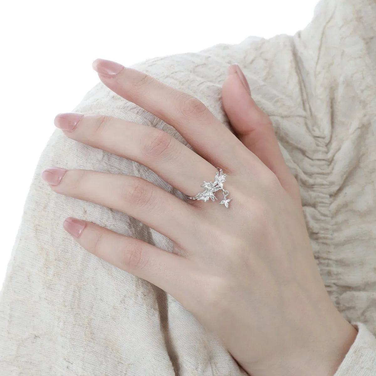 Silver butterfly ring with adjustable opening in gold colour finish