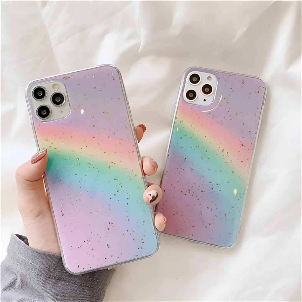 Rainbow gradient iPhone case with colourful stripe patterns on TPU protective cover