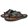 Men's non-slip casual slippers in black PU leather with a lightweight sole