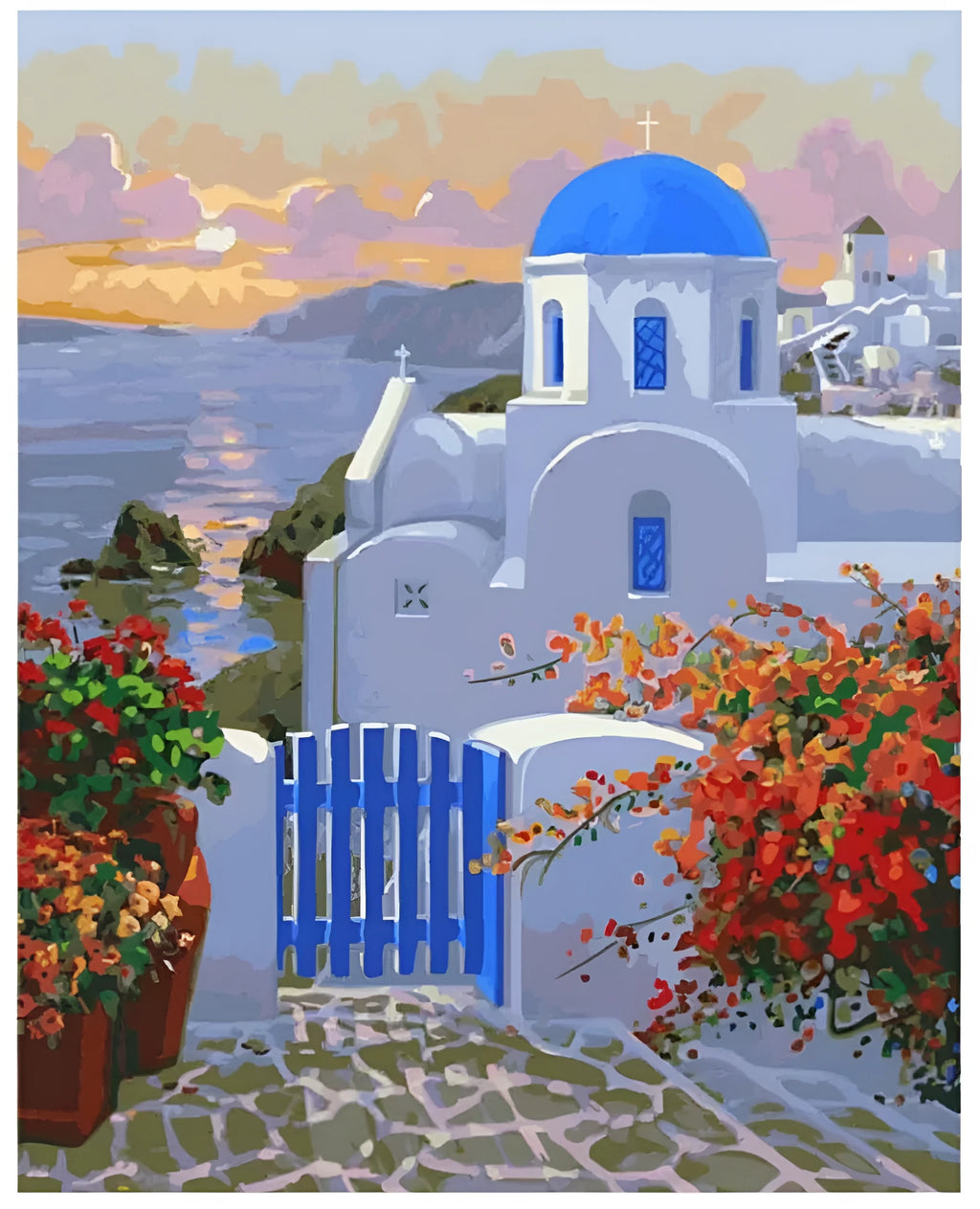 DIY digital oil painting kit sea view villa 40x50cm frameless with blue acrylic paints and brushes