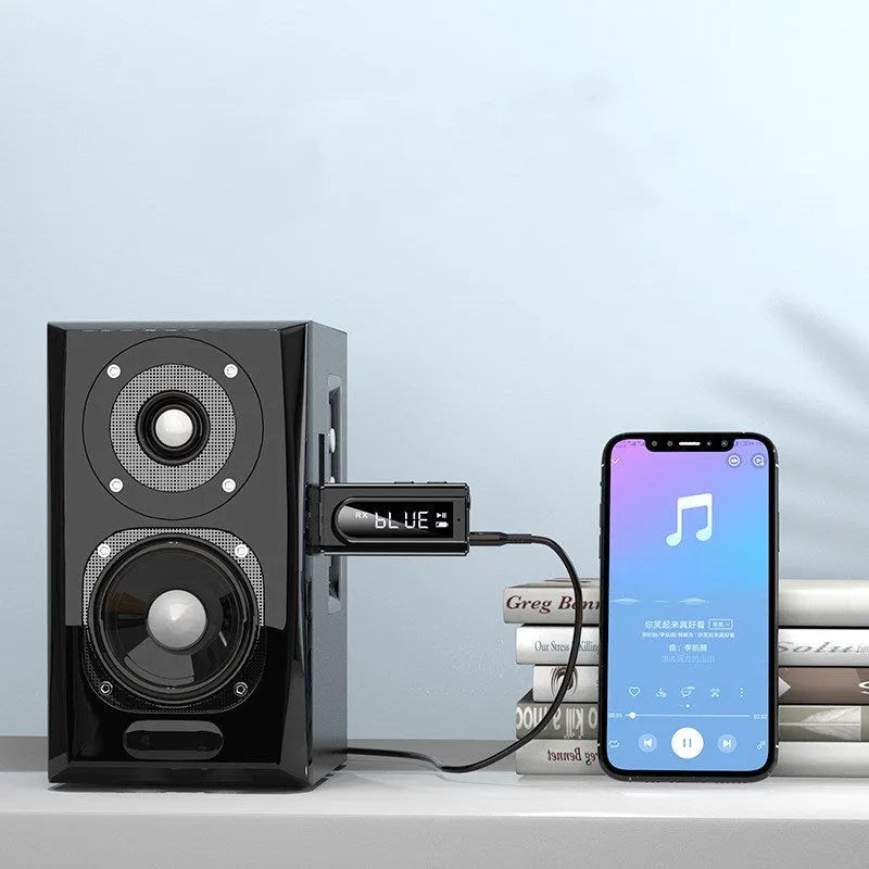 Black USB car FM Bluetooth receiver for wireless audio streaming to car stereo