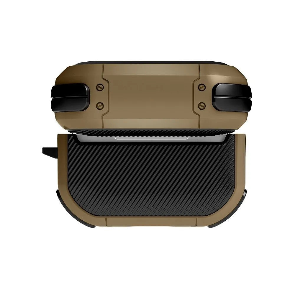 Hard protective shell case for Apple AirPods shown in multiple colours: black, red, pink, green, and yellow.