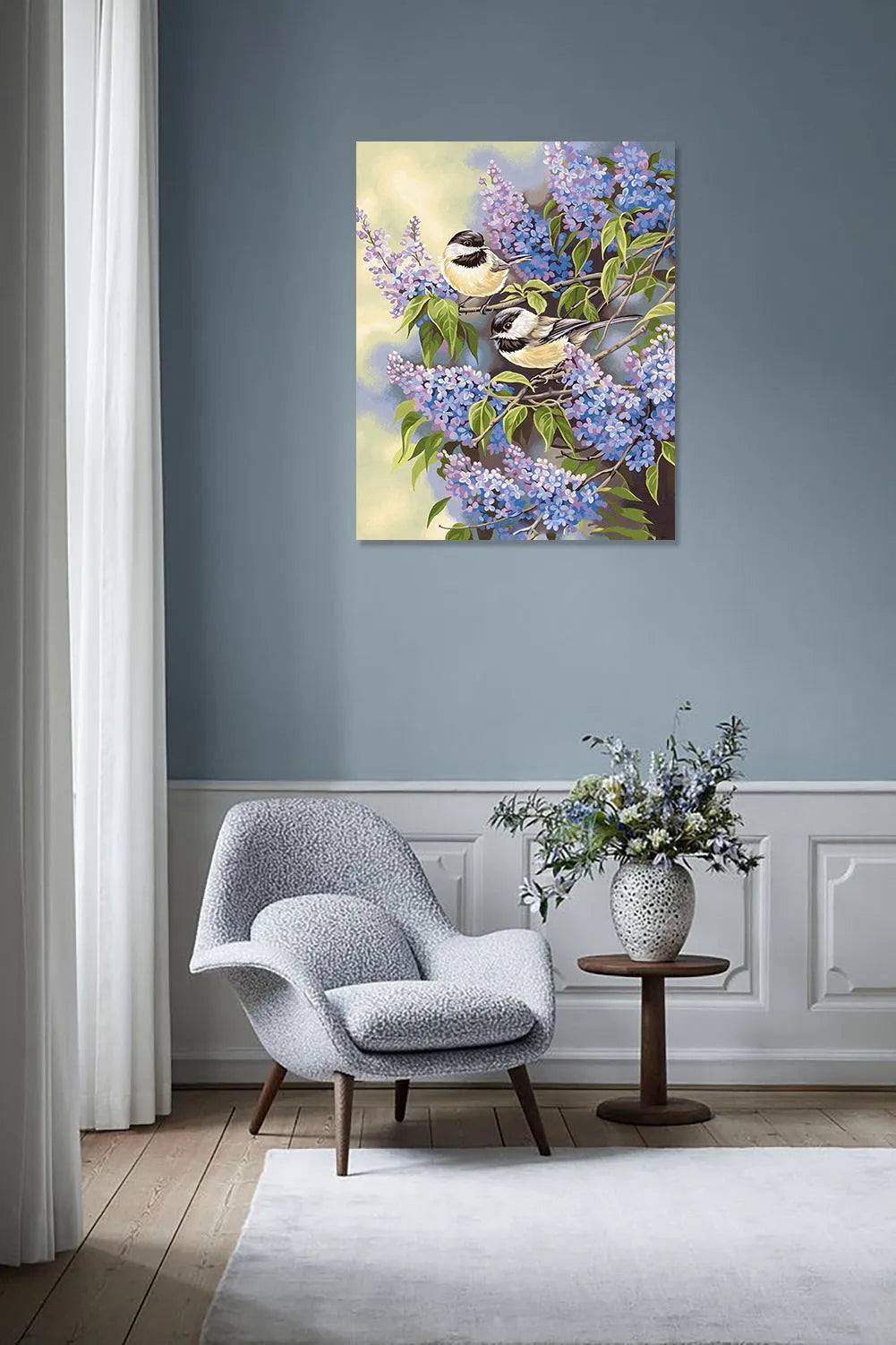 DIY digital oil painting kit with sunflower landscape design, solid wood frame, 40x50cm canvas, Branch Bird colour