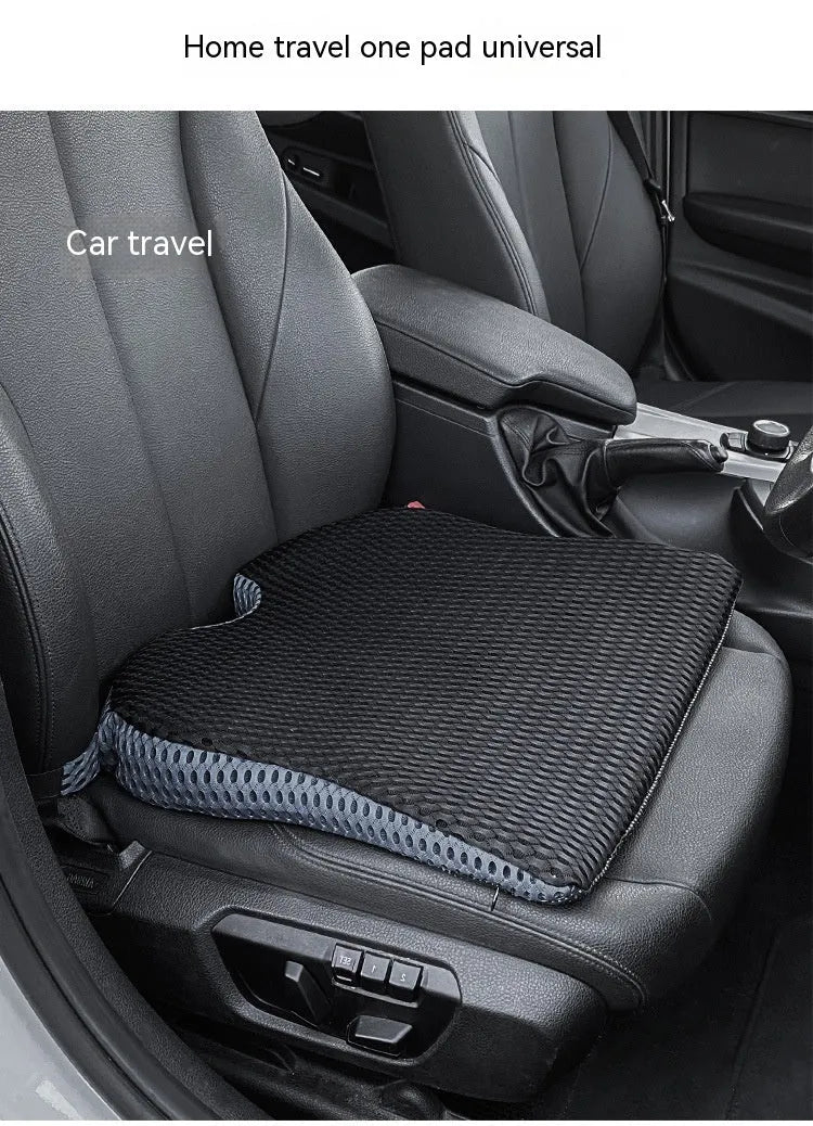 Memory foam car and office chair cushion with fixed attachment strap in regular size