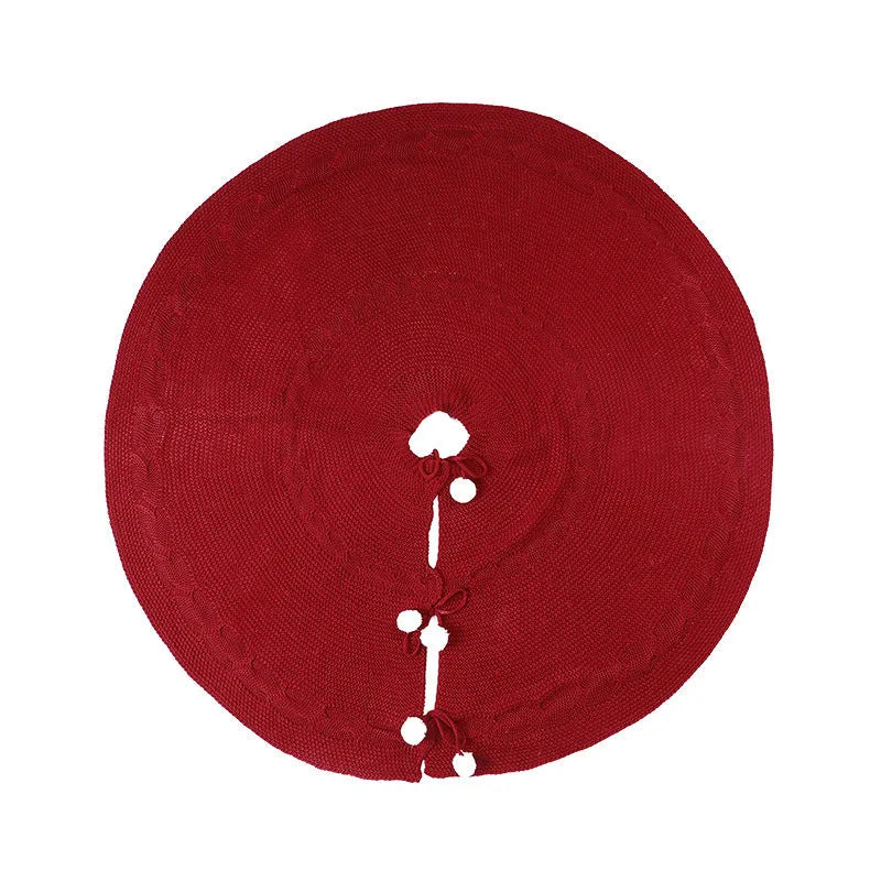 Wine red acrylic Christmas tree skirt 120cm diameter on floor under tree base