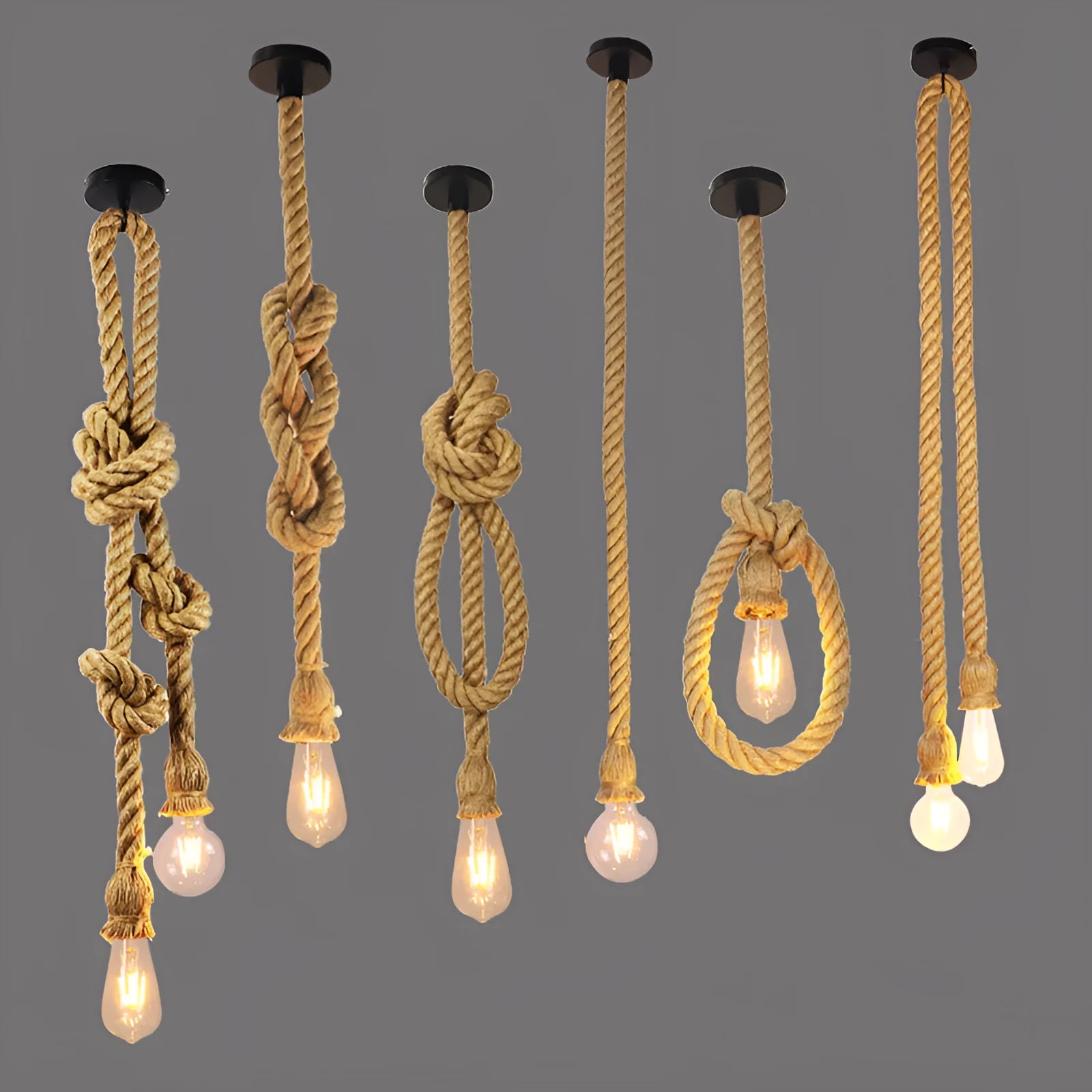 Hemp rope chandelier with grass vine body, single head, retro industrial style for bar restaurant loft