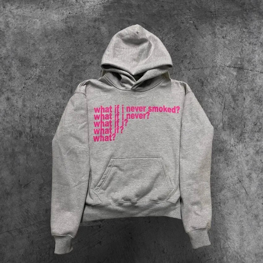 Letter print heavy hooded sweater pullover in Black and Heather Gray front view