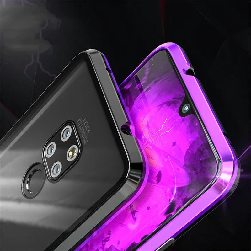 Magnetic phone case with metal frame and tempered glass back in multiple colours