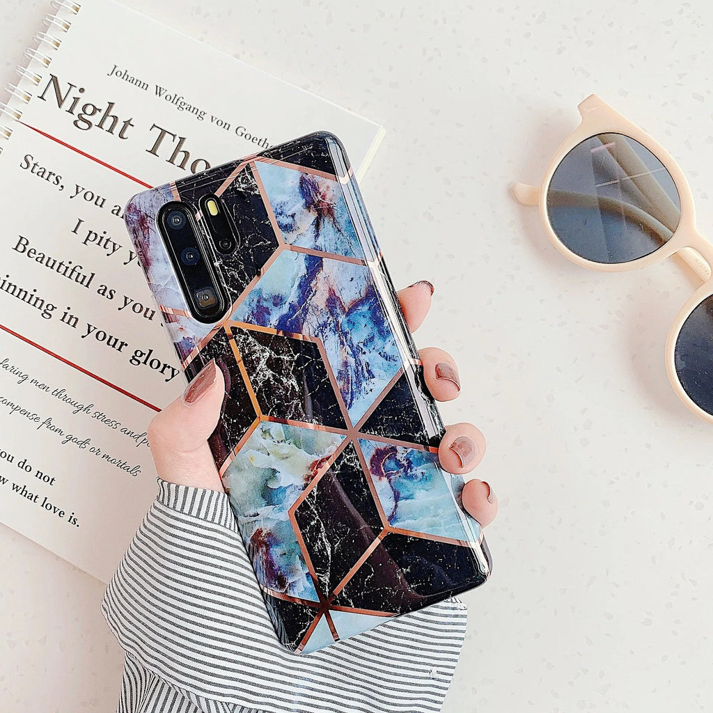 Electroplated marble pattern mobile phone case for Huawei and Samsung devices