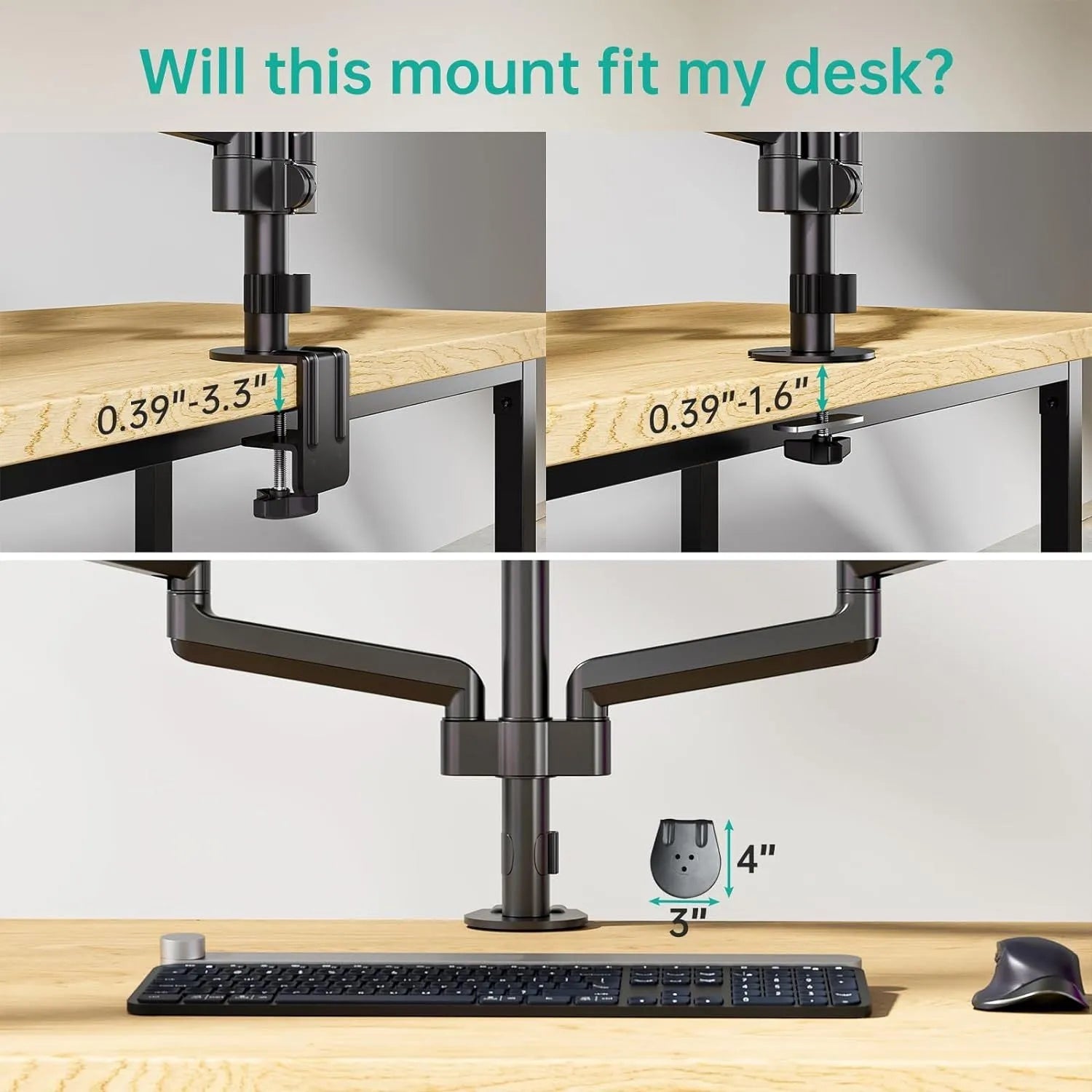 Black three-arm gas spring monitor mount for 27-inch computer screens
