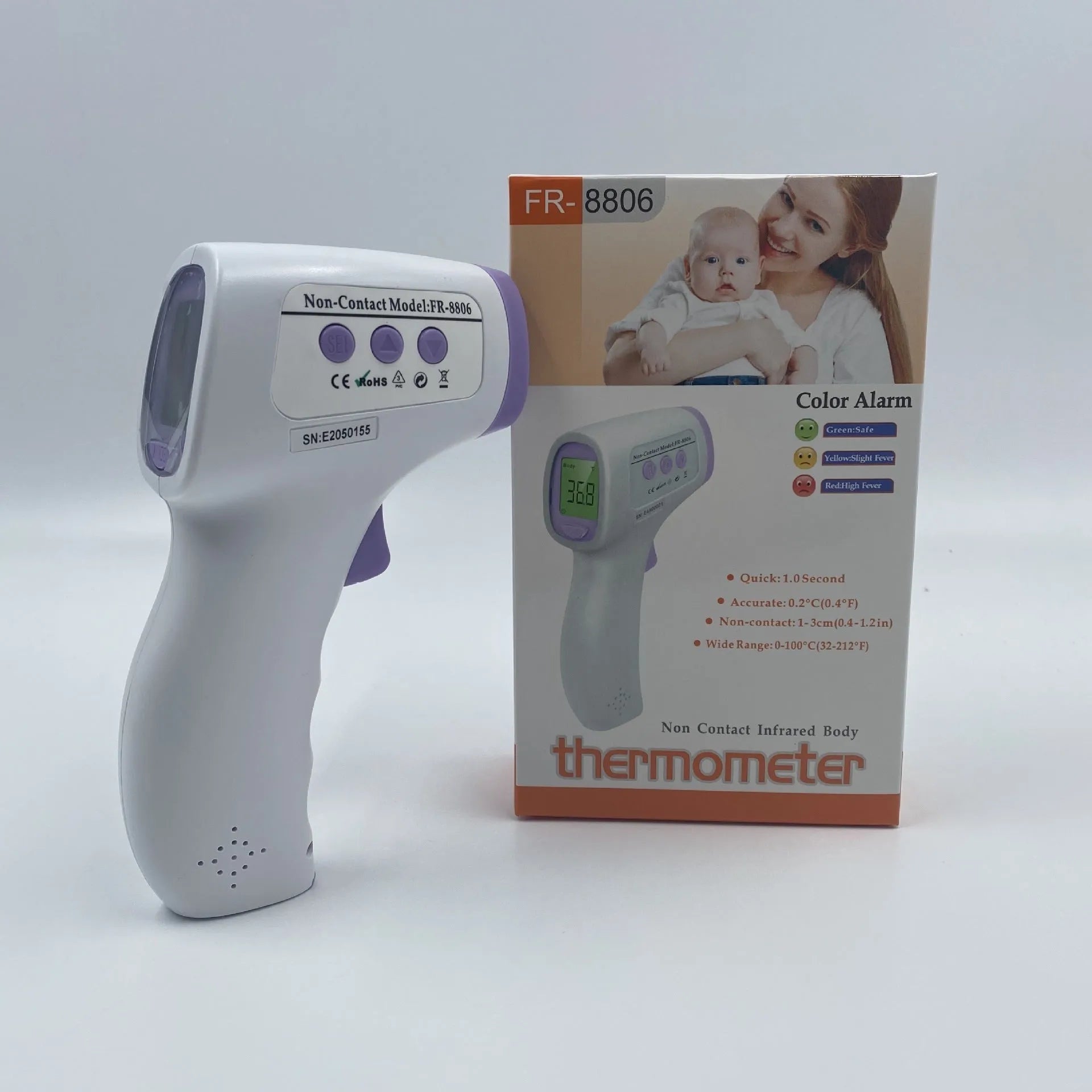 White digital infrared thermometer for non-contact forehead temperature measurement with LCD display