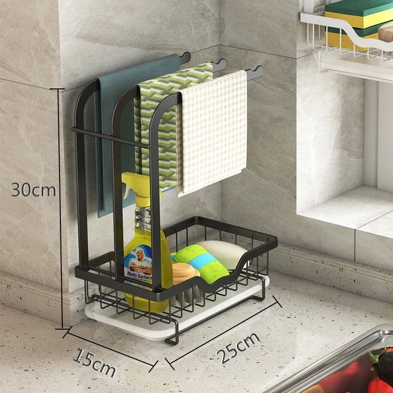 Foldable plastic kitchen rack for wall mounting or desktop rag storage and draining