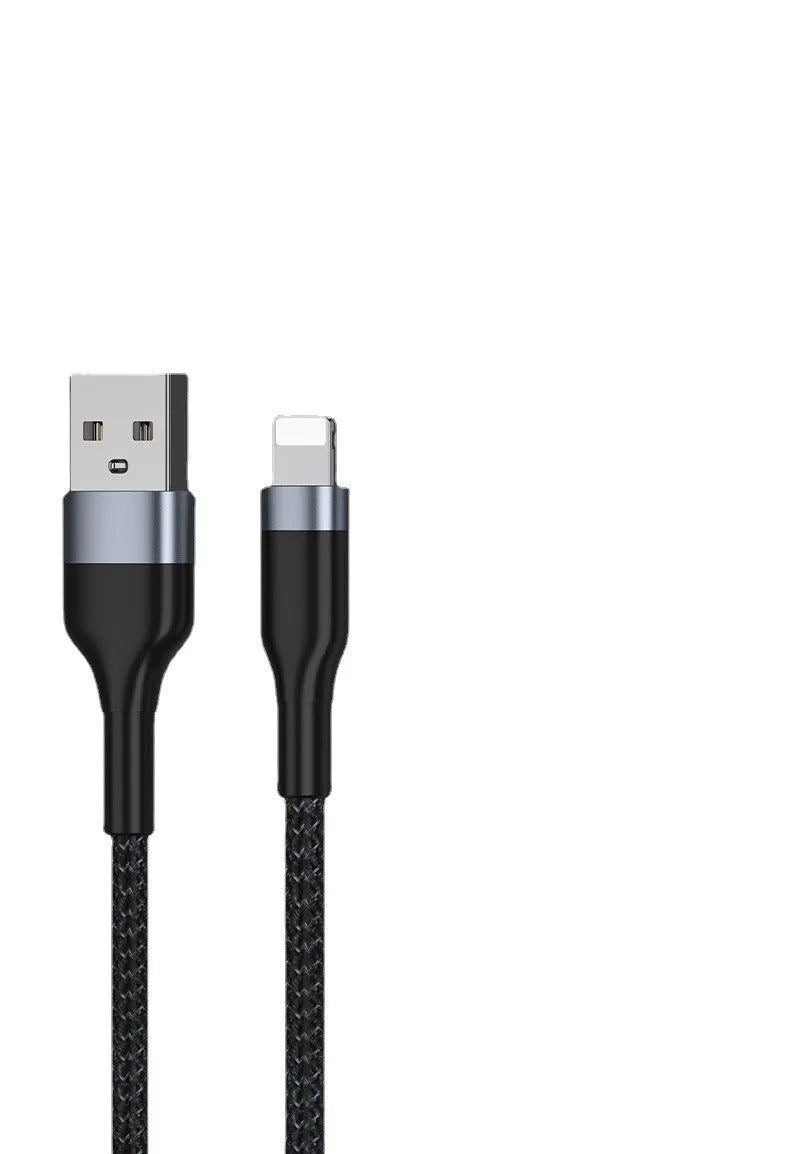Braided fast charge data cable 2m in black with Type-C connector on a white background