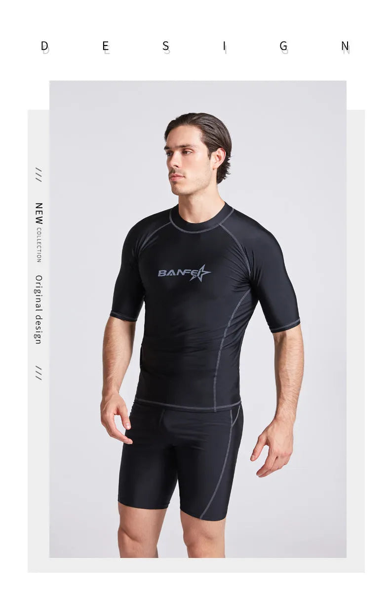 Men's quick-drying half sleeve swimsuit for snorkeling and surfing in nylon fabric